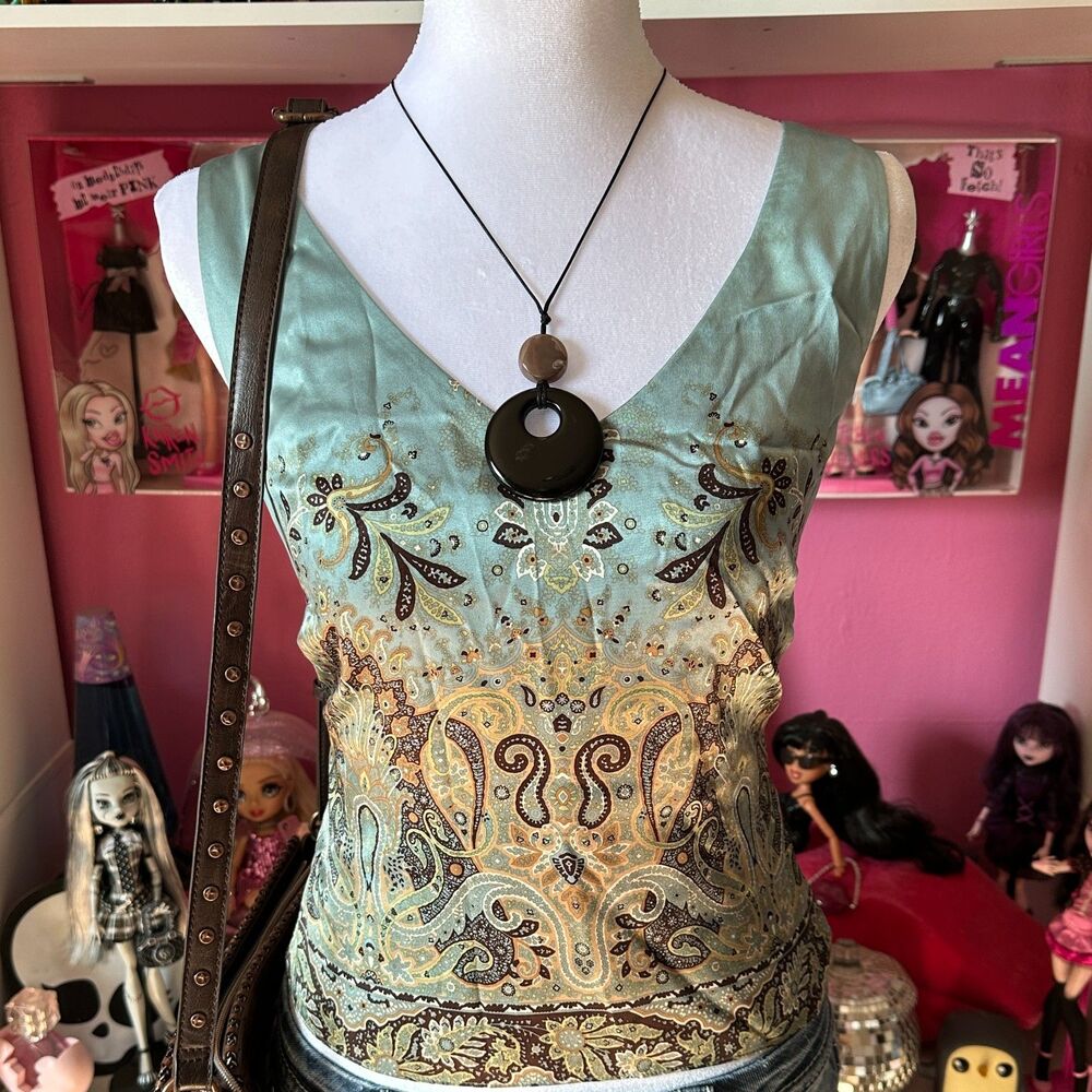 Vintage 100% Silk Tahari Arthur S Levine Sage Green Paisley Top 8P